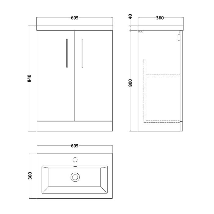 Dezine Avon 2 600mm Nu Blue Floor Standing Vanity Unit