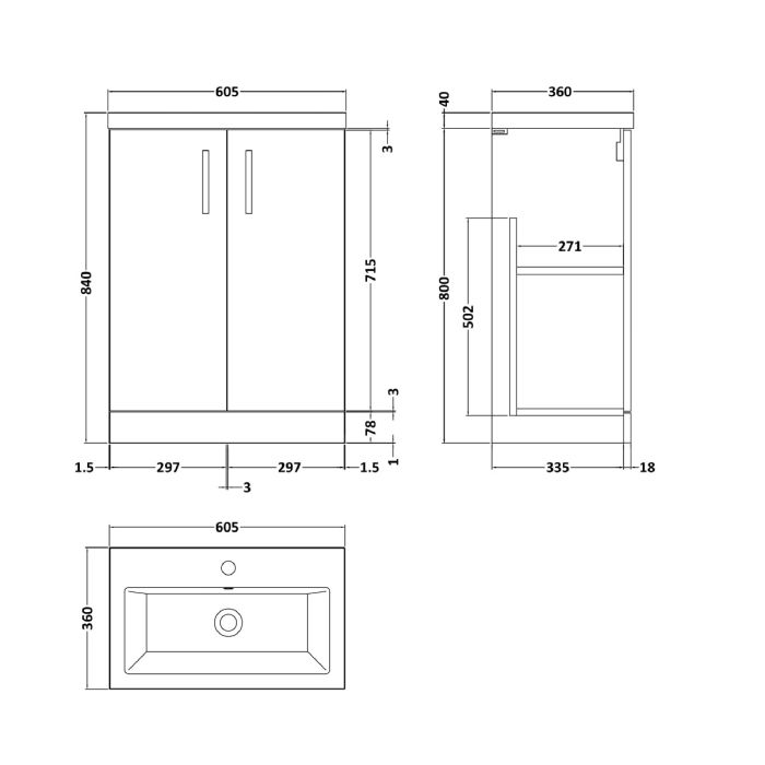 Dezine Avon 2 600mm Solace Oak Floor Standing Vanity Unit