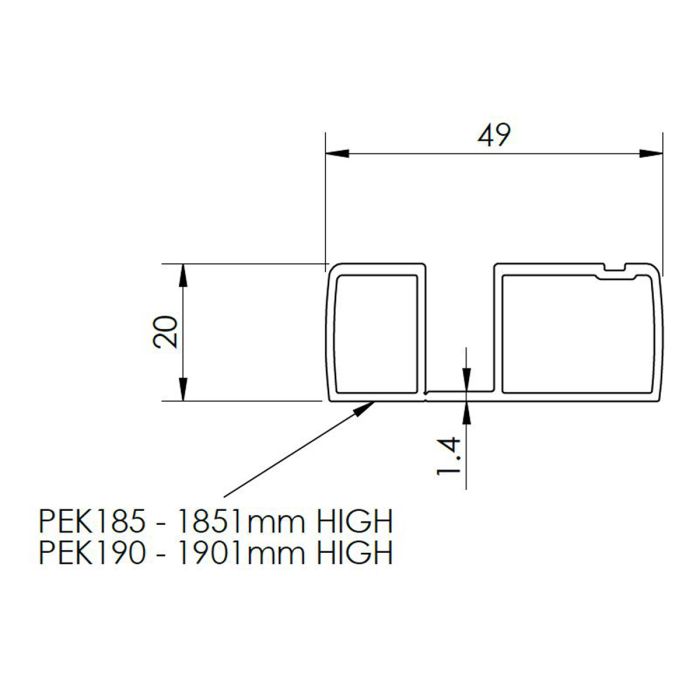 Dezine Matt Black Extension Profile for 8mm Shower Doors