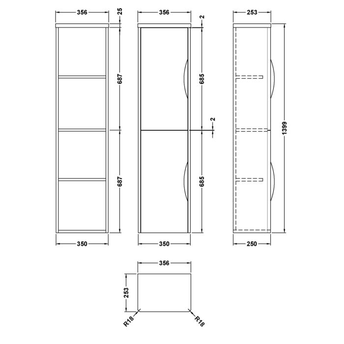 Dezine Dulais 350mm Satin Green Tall Storage Unit