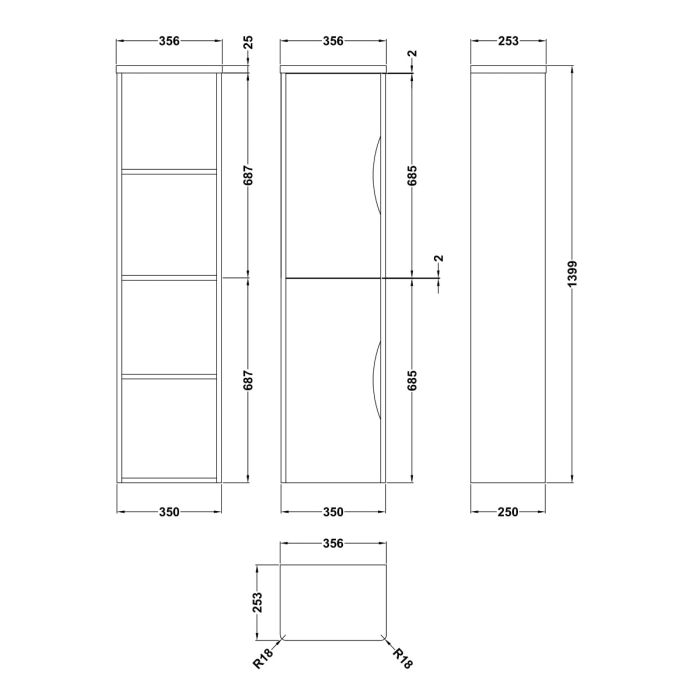 Dezine Dulais 350 x 1400mm Gloss Grey Stort Hung Tall Cabinet