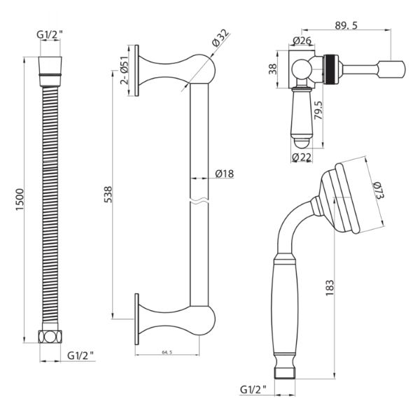 Dezine Rother Riser Rail Kit - Chrome