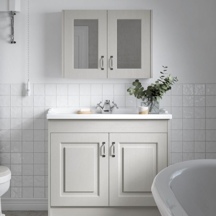 Dezine Greta 1000mm Soft Grey Floorstanding 2 Door Vanity Unit, 1 Tap Hole