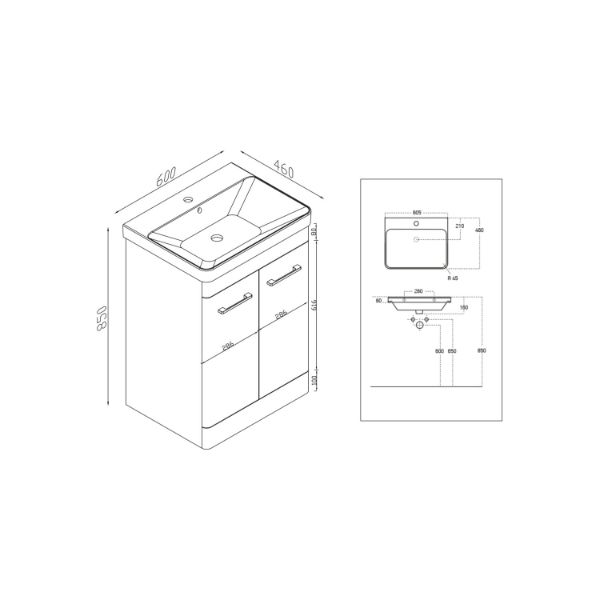 Dezine Don 600mm Gloss White Floorstanding Vanity Unit