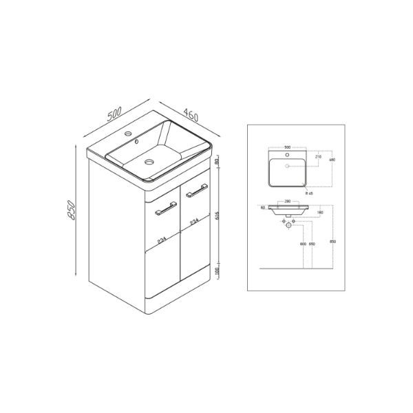 Dezine Don 500mm Wolf Grey Floorstanding Vanity Unit