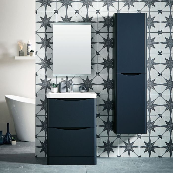 Dezine Lyn 600mm Floor Standing Vanity Unit with Countertop and Basin-Matt Grey