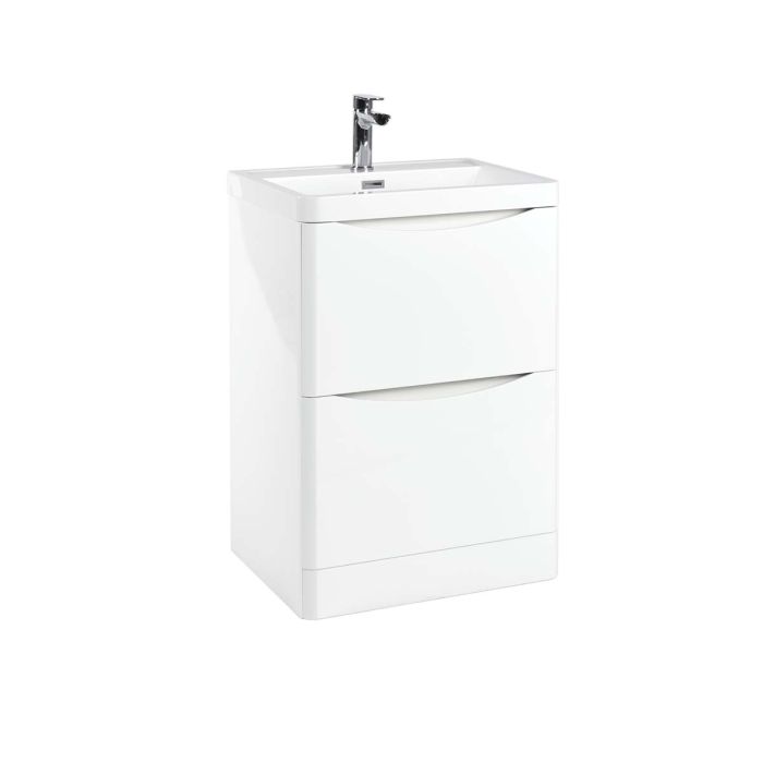 Dezine Lyn 600mm Floor Standing Vanity Unit with Countertop and Basin-Gloss White