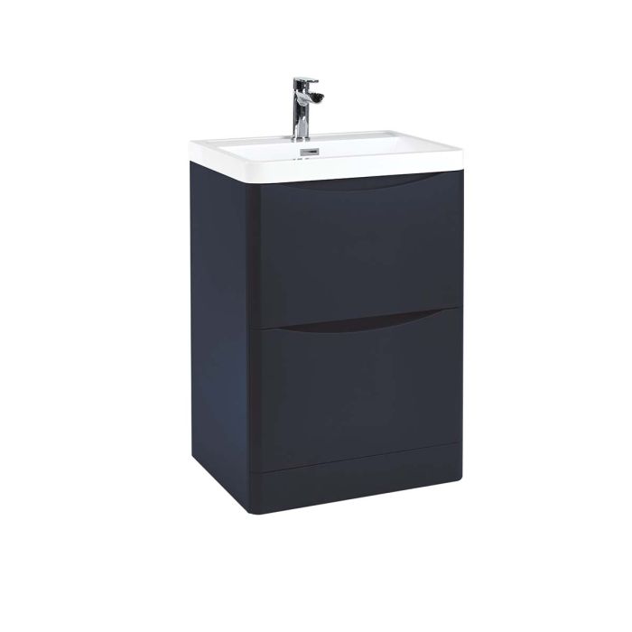 Dezine Lyn 600mm Floor Standing Vanity Unit with Countertop and Basin-Indigo Blue