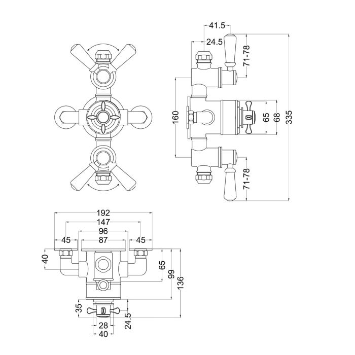 Dezine Petteril Exposed Thermostatic Triple Shower Valve, 2 Outlet