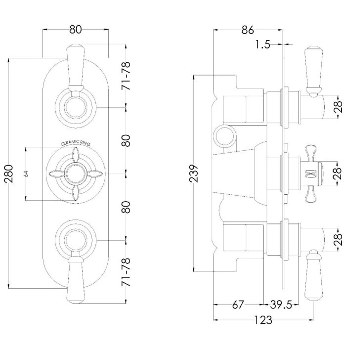 Dezine Petteril Concealed Triple Shower Valve with Diverter, 3 Outlet