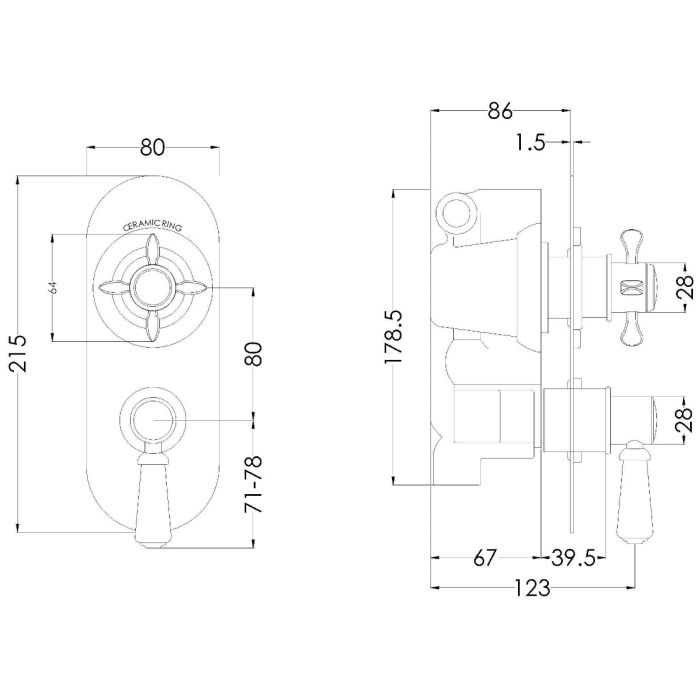 Dezine Petteril Concealed Twin Shower Valve, 1 Outlet