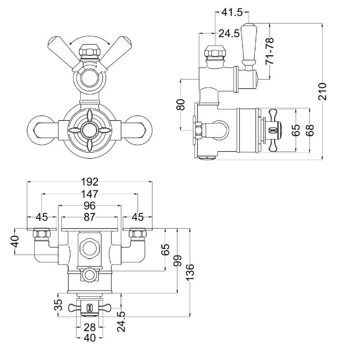 Dezine Petteril Exposed Thermostatic Shower Valve with Diverter, 2 Outlet