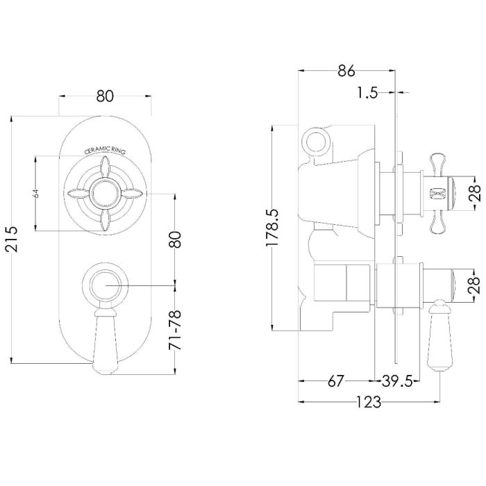 Dezine Petteril Concealed Twin Shower Valve with Diverter, 2 Outlet