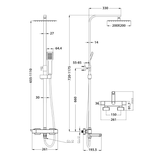 Dezine Bela Exposed Shower Kit with Bath Filler