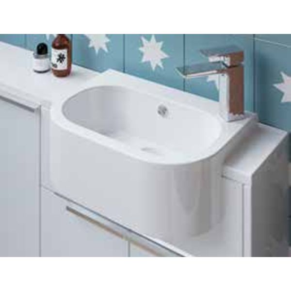 Dezine Nith Round Semi Recessed Basin - 500mm Wide - White