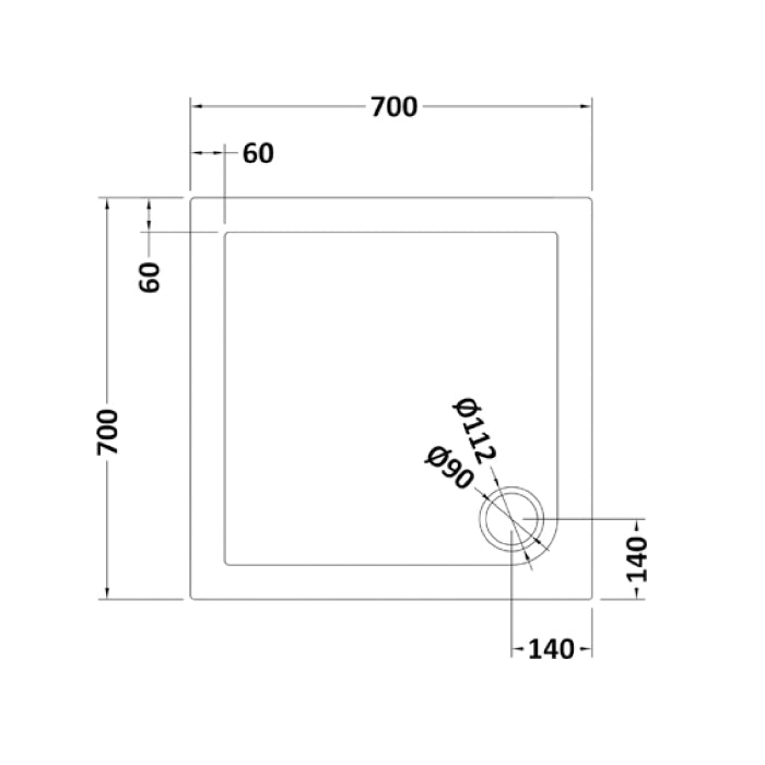 Dezine Slate Grey Square Shower Tray, Corner Waste-700mm x 700mm