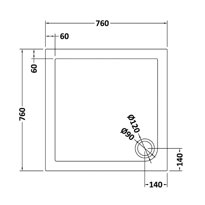 Dezine Slate Grey Square Shower Tray, Corner Waste-760mm x 760mm