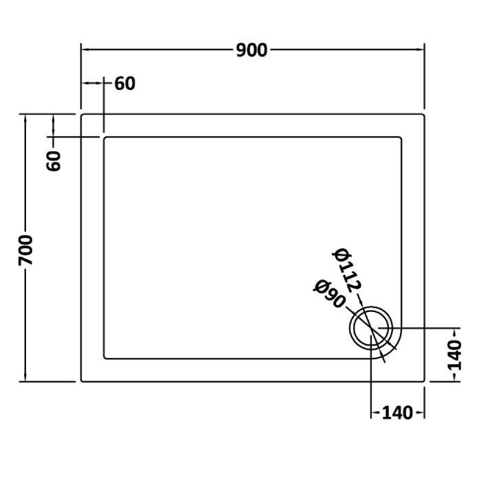 Dezine Slate Grey Rectangular Shower Tray, Corner Waste-900mm x 700mm