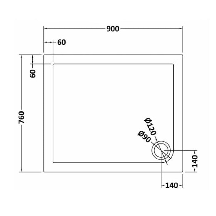 Dezine Slate Grey Rectangular Shower Tray, Corner Waste-900mm x 760mm