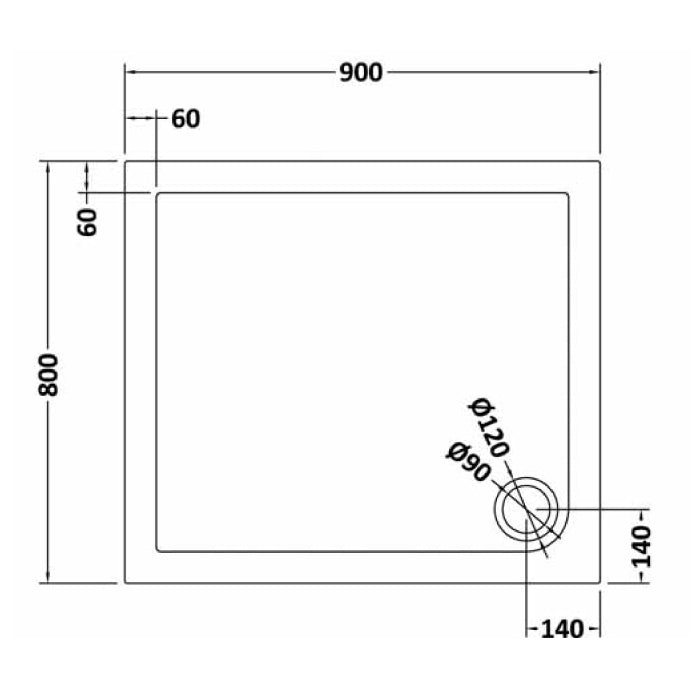 Dezine Slate Grey Rectangular Shower Tray, Corner Waste-900mm x 800mm