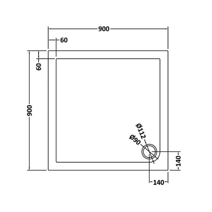 Dezine Slate Grey Square Shower Tray, Corner Waste-900mm x 900mm