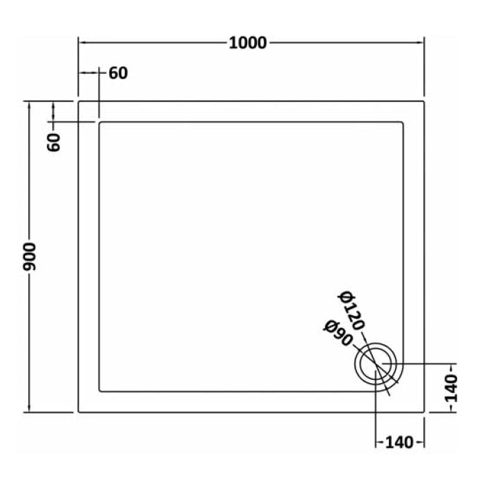 Dezine Slate Grey Rectangular Shower Tray, Corner Waste-1000mm x 900mm