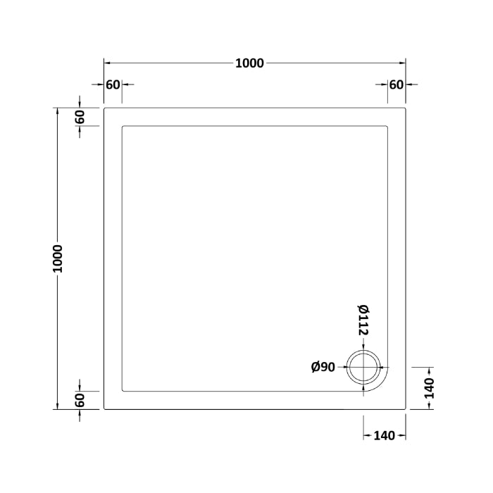 Dezine Slate Grey Square Shower Tray, Corner Waste-1000mm x 1000mm