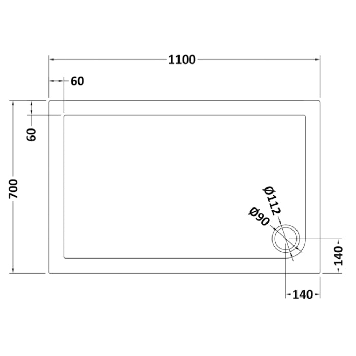 Dezine Slate Grey Rectangular Shower Tray, Corner Waste-1100mm x 700mm