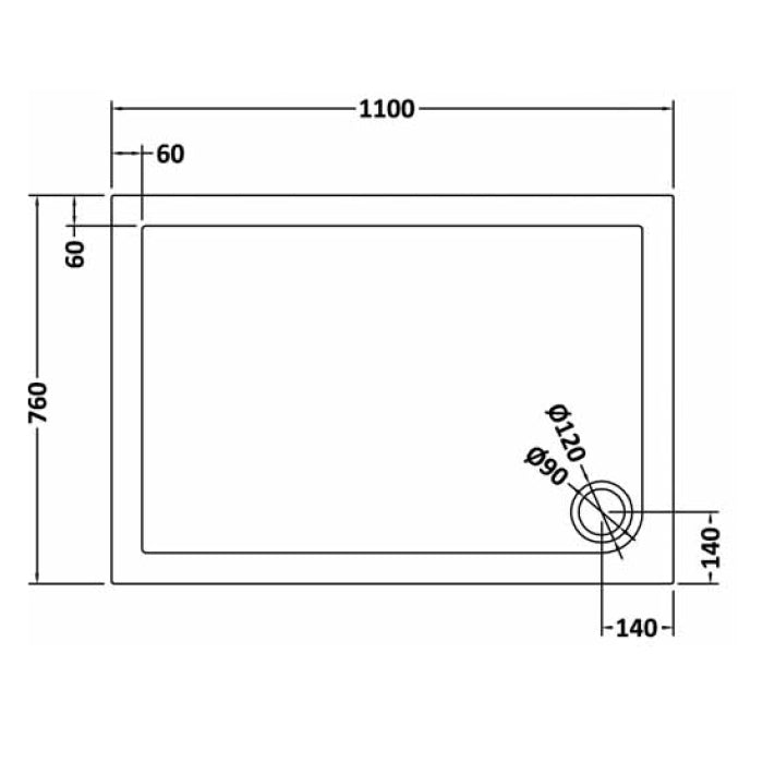 Dezine Slate Grey Rectangular Shower Tray, Corner Waste-1100mm x 760mm