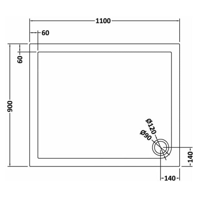 Dezine Slate Grey Rectangular Shower Tray, Corner Waste-1100mm x 900mm