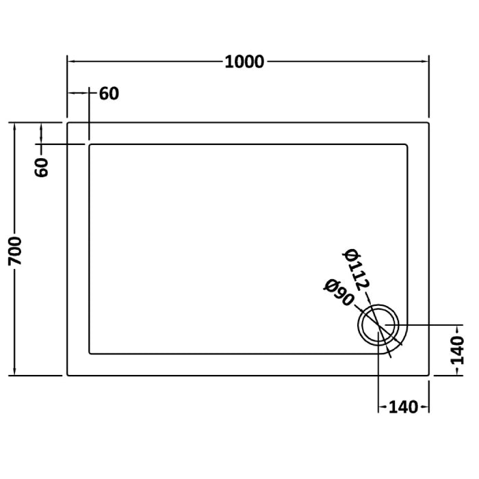 Dezine Slate Grey Rectangular Shower Tray, Corner Waste-1200mm x 700mm