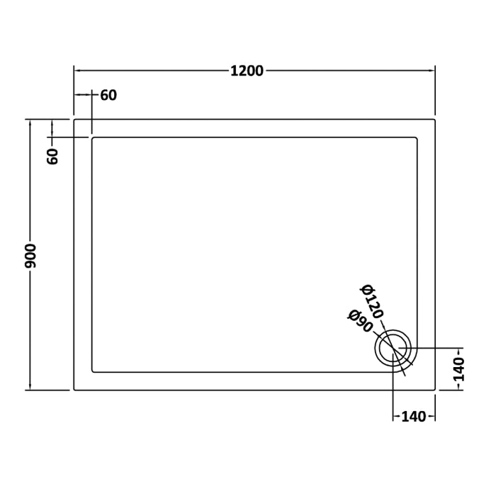 Dezine Slate Grey Rectangular Shower Tray, Corner Waste-1200mm x 900mm