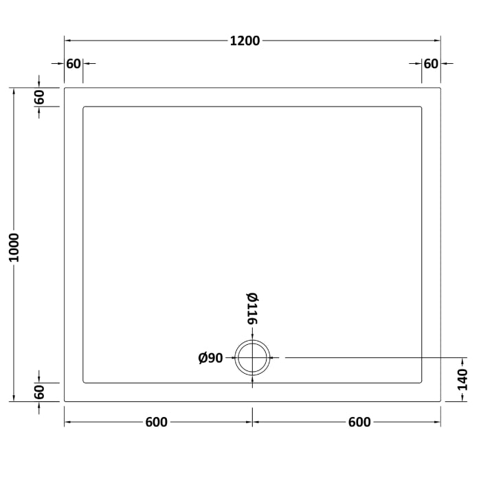 Dezine Slate Grey Rectangular Shower Tray, Side Waste-1200mm x 1000mm