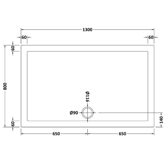 Dezine Slate Grey Rectangular Shower Tray, Side Waste-1300mm x 800mm