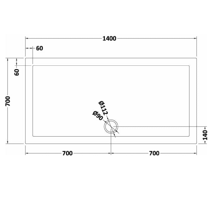 Dezine Slate Grey Rectangular Shower Tray, Side Waste-1400mm x 700mm