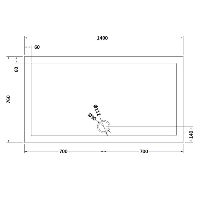 Dezine Slate Grey Rectangular Shower Tray, Side Waste-1400mm x 760mm