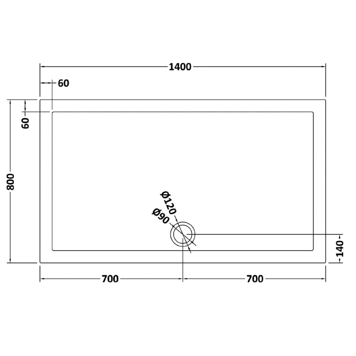 Dezine Slate Grey Rectangular Shower Tray, Side Waste-1400mm x 800mm