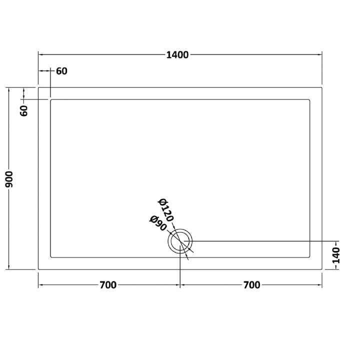 Dezine Slate Grey Rectangular Shower Tray, Side Waste-1400mm x 900mm