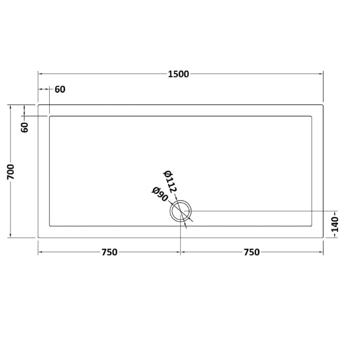 Dezine Slate Grey Rectangular Shower Tray, Side Waste-1500mm x 700mm