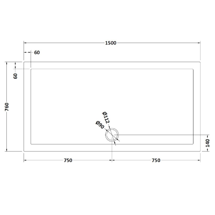 Dezine Slate Grey Rectangular Shower Tray, Side Waste-1500mm x 760mm