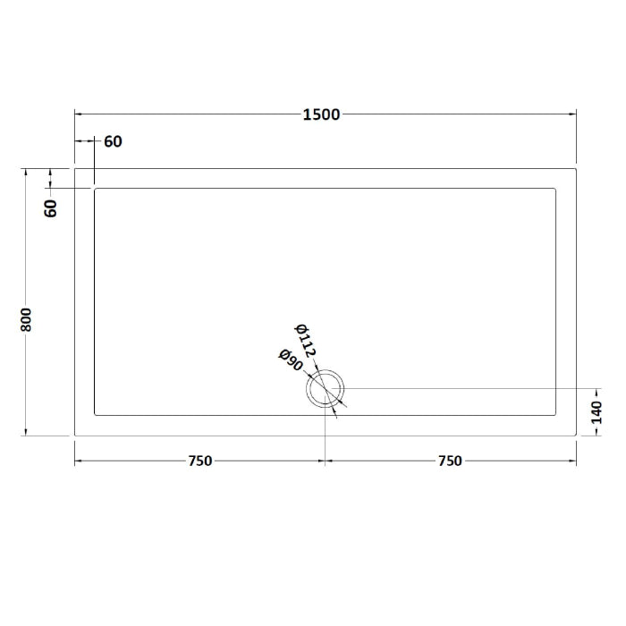 Dezine Slate Grey Rectangular Shower Tray, Side Waste-1500mm x 800mm