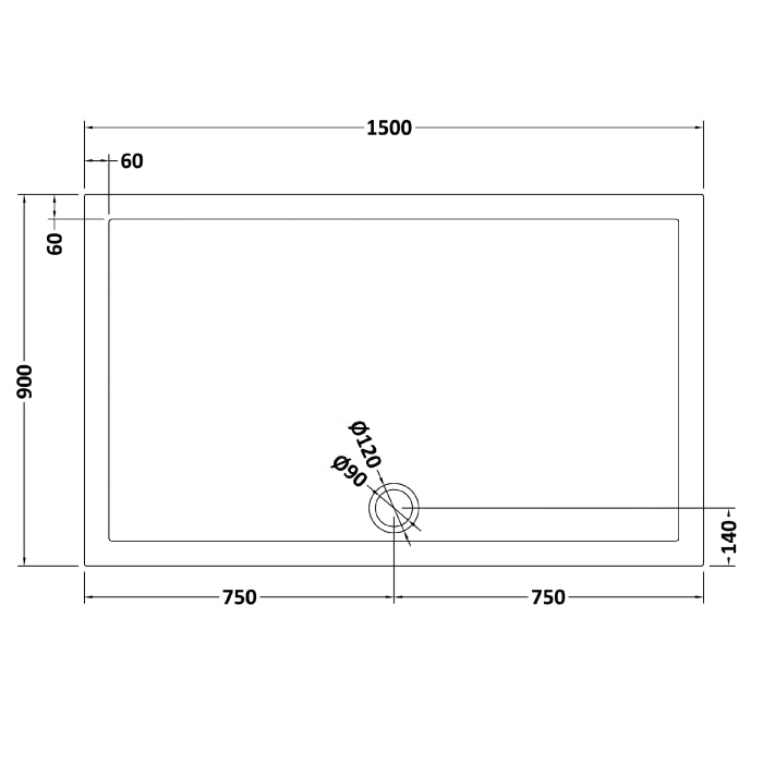 Dezine Slate Grey Rectangular Shower Tray, Side Waste-1500mm x 900mm