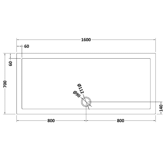 Dezine Slate Grey Rectangular Shower Tray, Side Waste-1600mm x 700mm