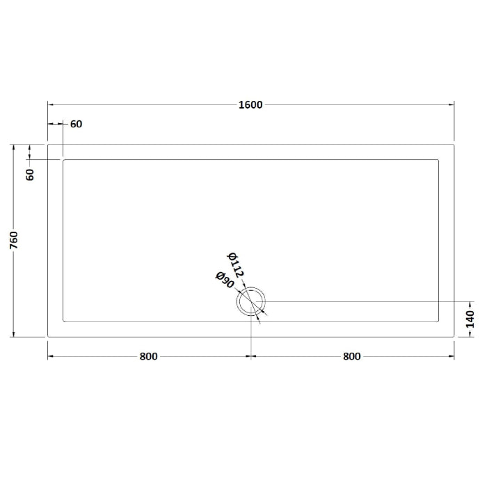 Dezine Slate Grey Rectangular Shower Tray, Side Waste-1600mm x 760mm