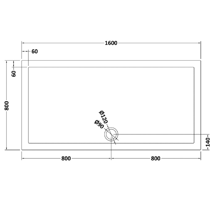 Dezine Slate Grey Rectangular Shower Tray, Side Waste-1600mm x 800mm