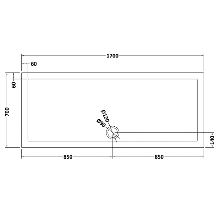 Dezine Slate Grey Rectangular Shower Tray, Side Waste-1700mm x 700mm