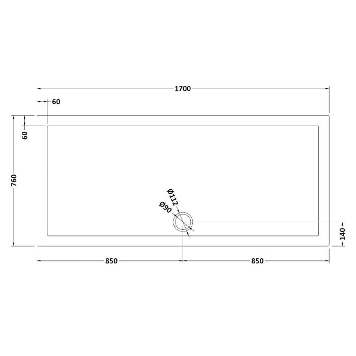 Dezine Slate Grey Rectangular Shower Tray, Side Waste-1700mm x 760mm