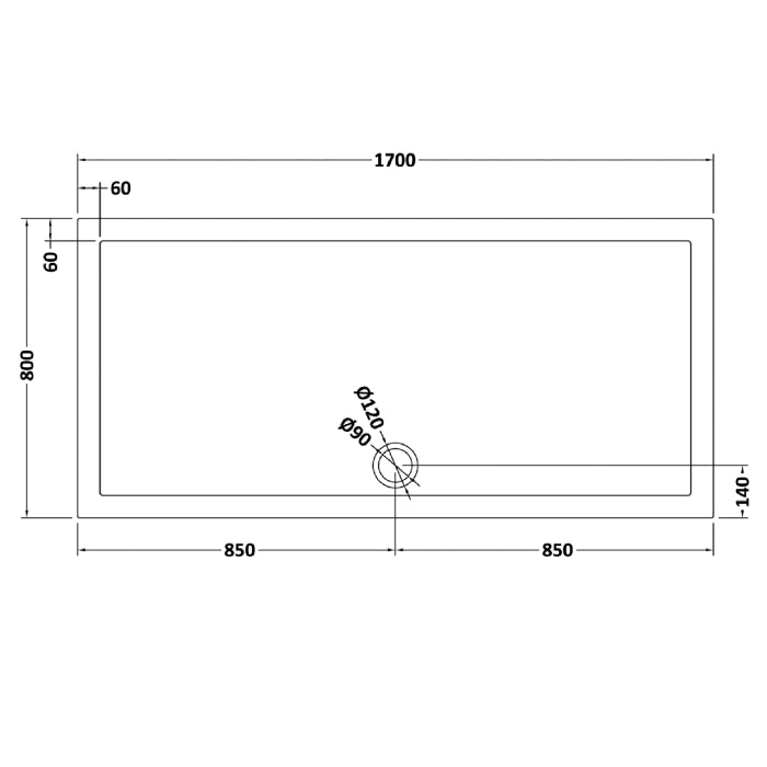 Dezine Slate Grey Rectangular Shower Tray, Side Waste-1700mm x 800mm