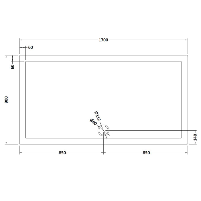 Dezine Slate Grey Rectangular Shower Tray, Side Waste-1700mm x 900mm