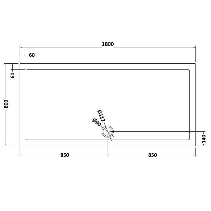 Dezine Slate Grey Rectangular Shower Tray, Side Waste-1800mm x 800mm